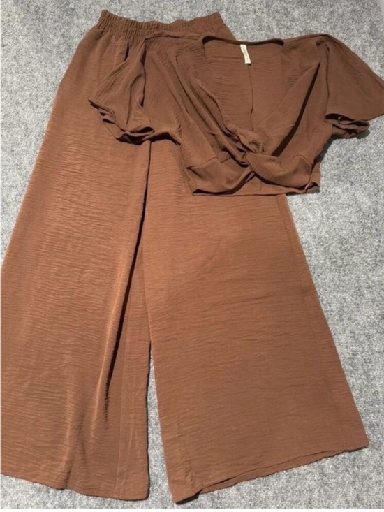 Zenana Pants - 2 piece Wide Leg Brown Women’s  Set